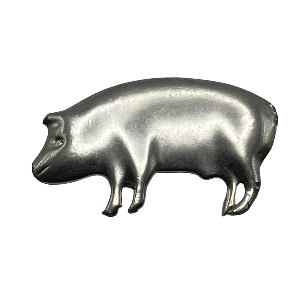 Vintage Pig Brooch Pewter Tone Sow‎ Pin